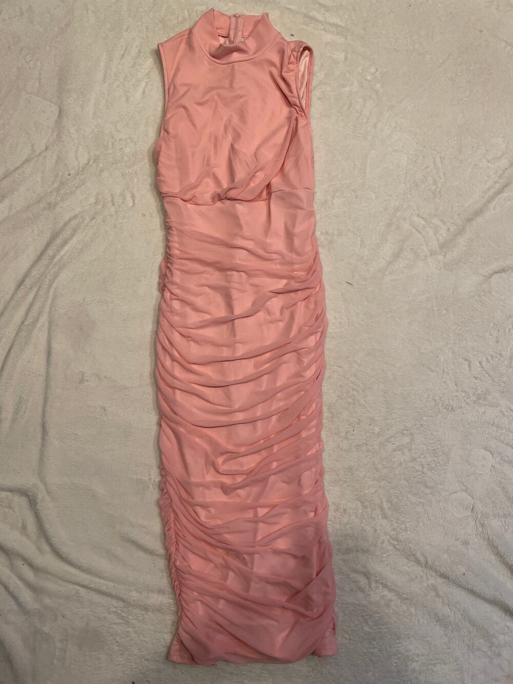 UNBRANDED Women's High Neck Ruched Bodycon Dress Large Pink Sleeveless